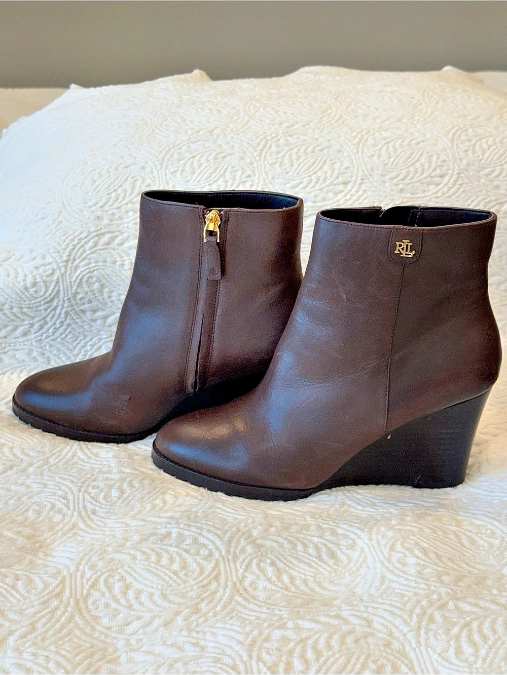 Lauren Ralph Lauren Shaley Leather Ankle Boots Brown US 8.5